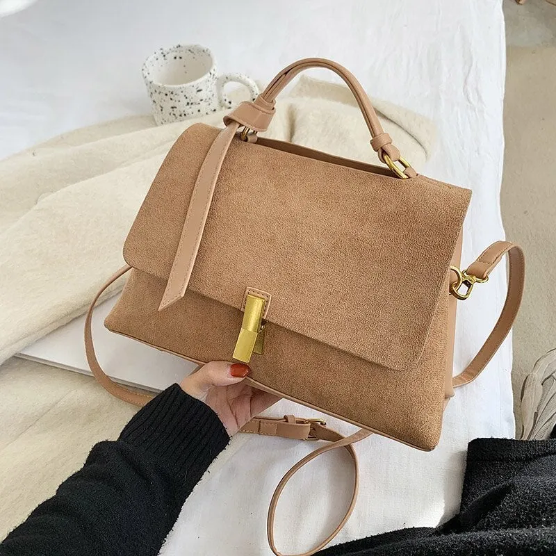 Suede Leather Black Crossbody Bag for Women 2021 Fashion Sac A Main Female Shoulder Bag Female Handbags and Purses with Scarves