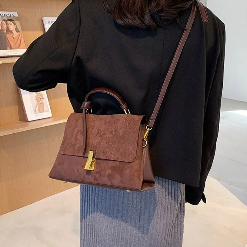 Suede Leather Black Crossbody Bag for Women 2021 Fashion Sac A Main Female Shoulder Bag Female Handbags and Purses with Scarves