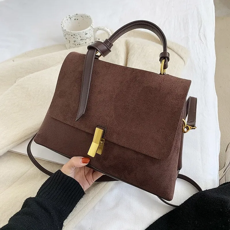 Suede Leather Black Crossbody Bag for Women 2021 Fashion Sac A Main Female Shoulder Bag Female Handbags and Purses with Scarves