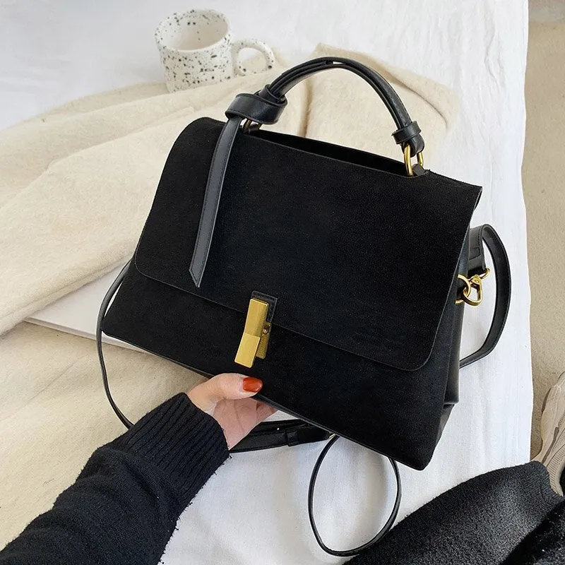 Suede Leather Black Crossbody Bag for Women 2021 Fashion Sac A Main Female Shoulder Bag Female Handbags and Purses with Scarves