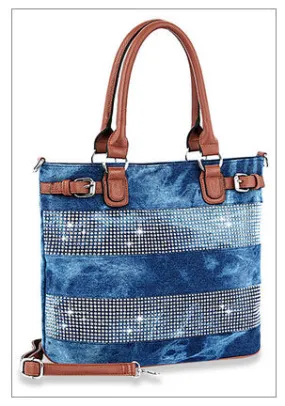 Tall Stripe Accented Tote Handbag