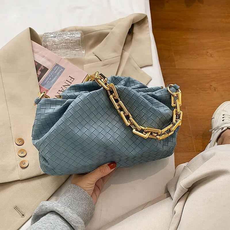 Thick Chain Armpit bag 2021 Fashion New High quality PU Leather Women's Designer Handbag High capacity Weave Shoulder Bags