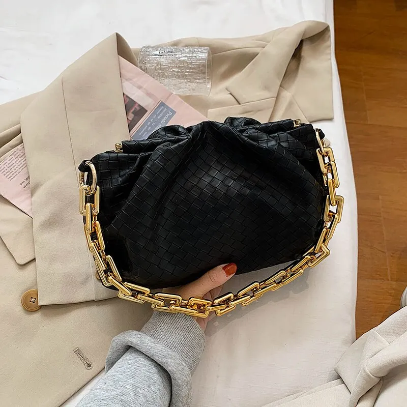 Thick Chain Armpit bag 2021 Fashion New High quality PU Leather Women's Designer Handbag High capacity Weave Shoulder Bags