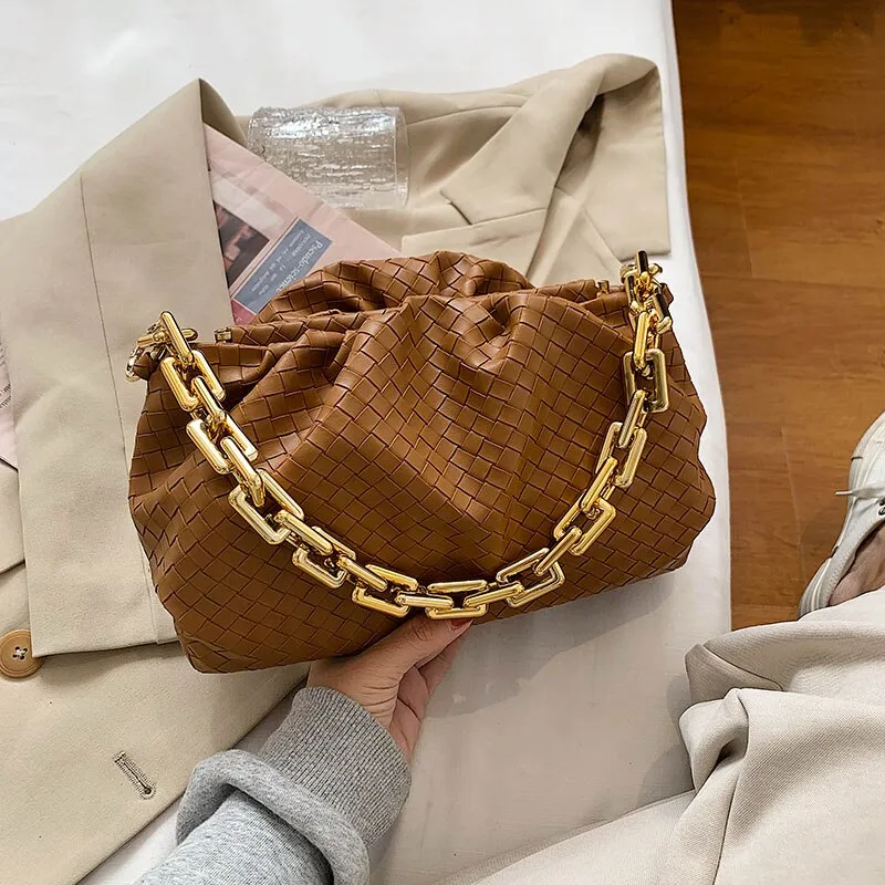 Thick Chain Armpit bag 2021 Fashion New High quality PU Leather Women's Designer Handbag High capacity Weave Shoulder Bags