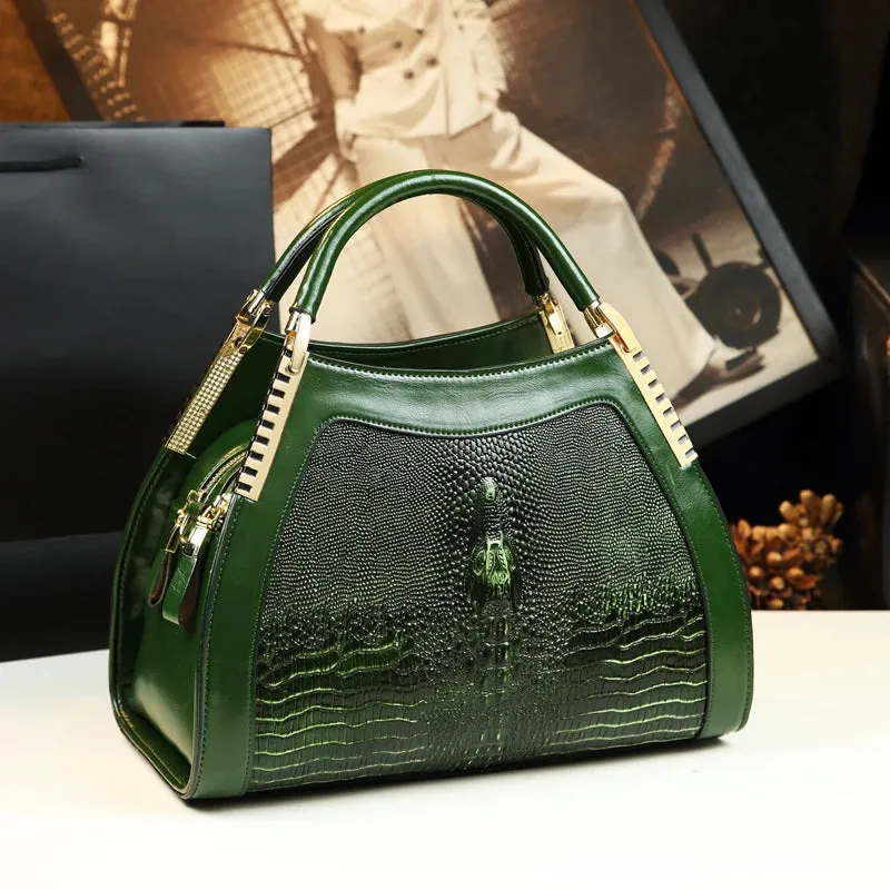 Women's Genuine Leather Crocodile Pattern Shoulder Handbag