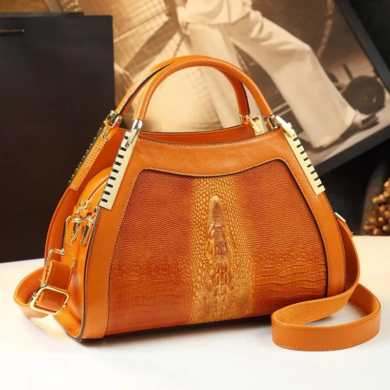 Women's Genuine Leather Crocodile Pattern Shoulder Handbag