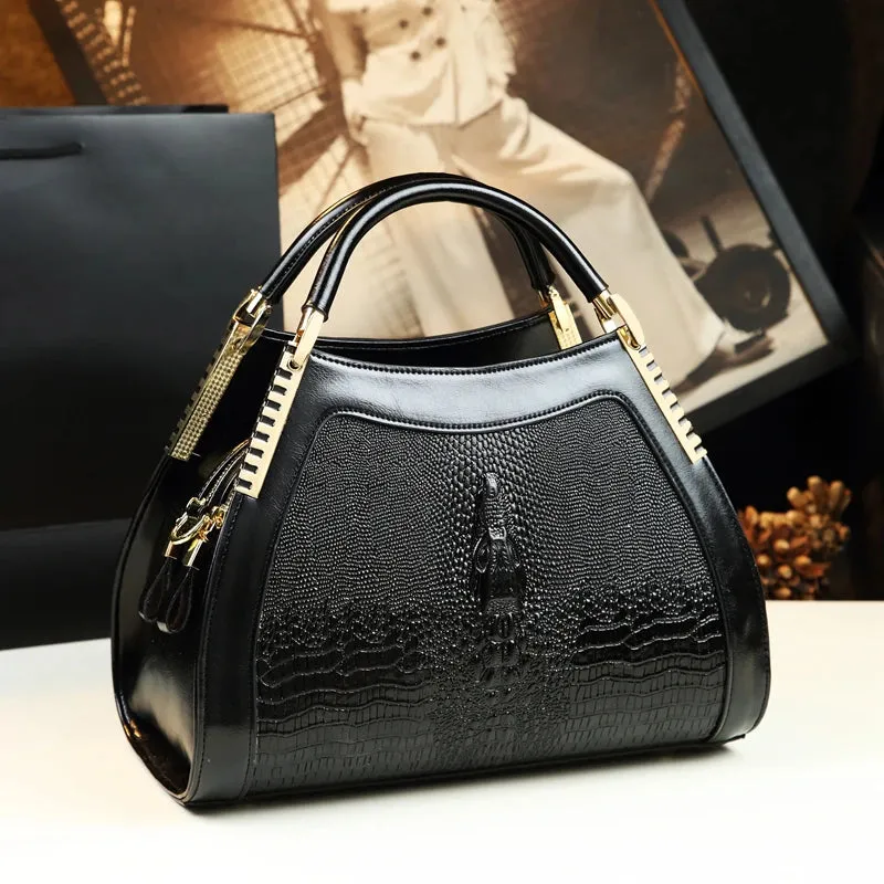 Women's Genuine Leather Crocodile Pattern Shoulder Handbag