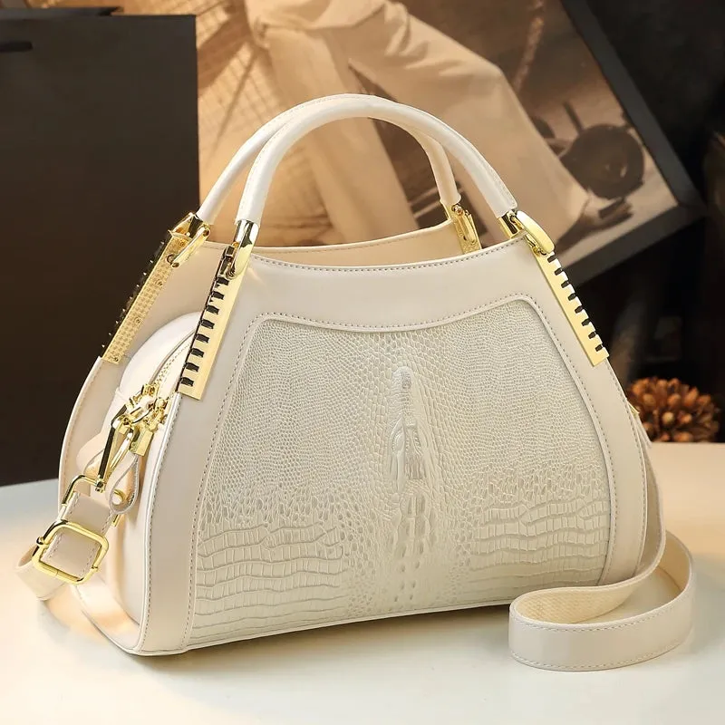 Women's Genuine Leather Crocodile Pattern Shoulder Handbag