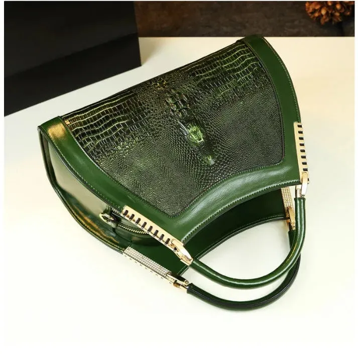 Women's Genuine Leather Crocodile Pattern Shoulder Handbag