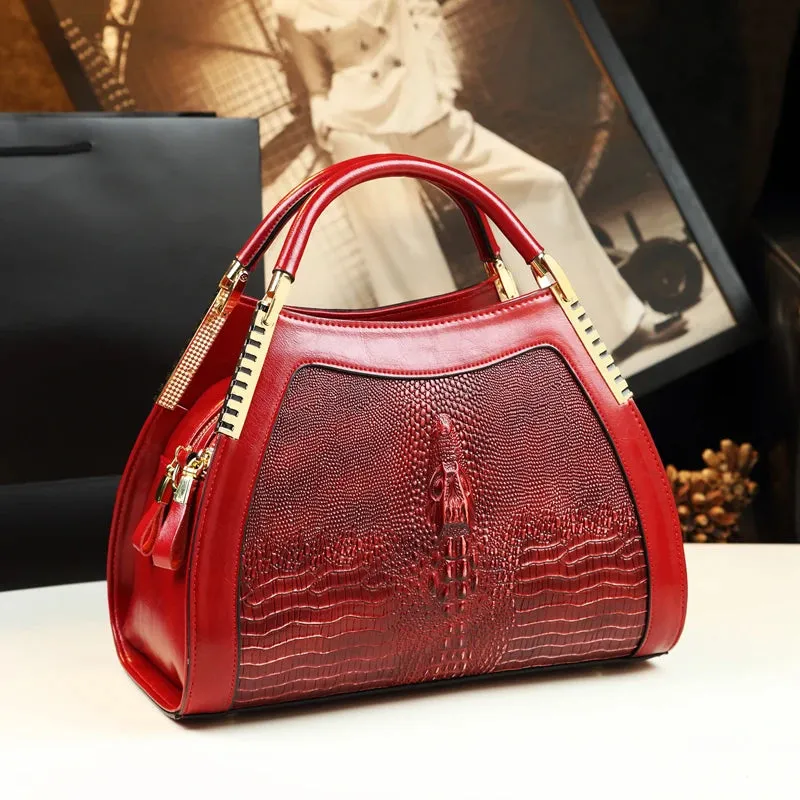 Women's Genuine Leather Crocodile Pattern Shoulder Handbag